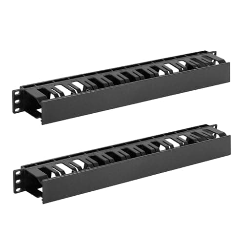 Image of Tecmojo Plastic 1U Horizontal Cable Management Panel with Cover - 19-inch Server Rack Cable Organizer with 12 Large Finger Slots (2 Pack)
