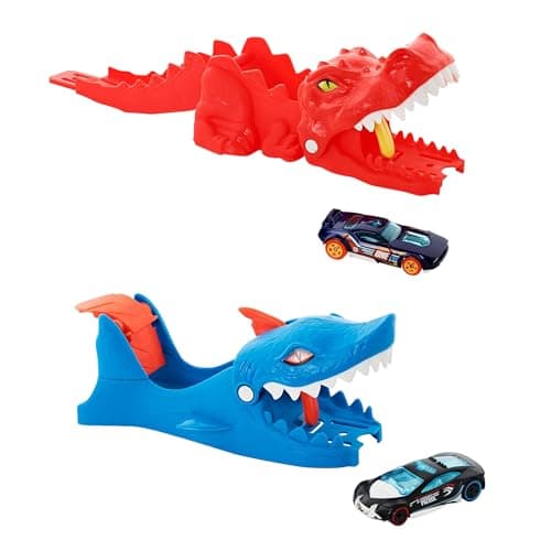 Image of Hot Wheels City Track Nemesis Launcher Playset – Shark & T‑Rex Launchers with 1 Hot Wheels Car | Convertible Racing Set | Mattel Ages 4+