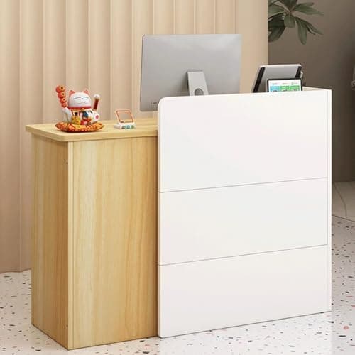Image of Modern Reception Desk with Lockable Drawers - Large Front Counter for Checkout Lobby Beauty Salon & Retail Shops - Stylish Wood Design for Professional Spaces