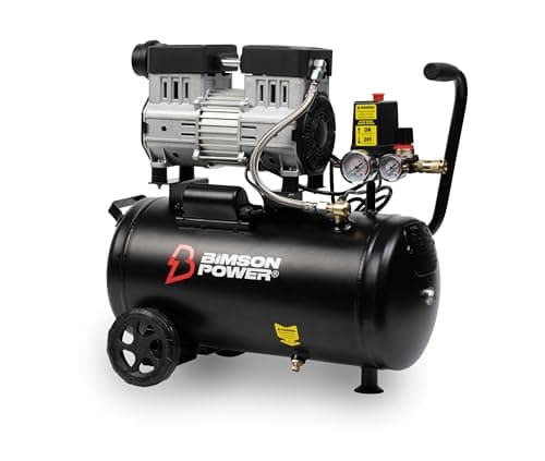 Image of Bimson Power Air Compressor 24 Litre Tank Capacity, Low Noise, Portable, Lightweight, 116 PSI, Oil Free Air Compressor,230V, Ideal for DIY, Workshop, Tradespeople, 2 Year Warranty, Black