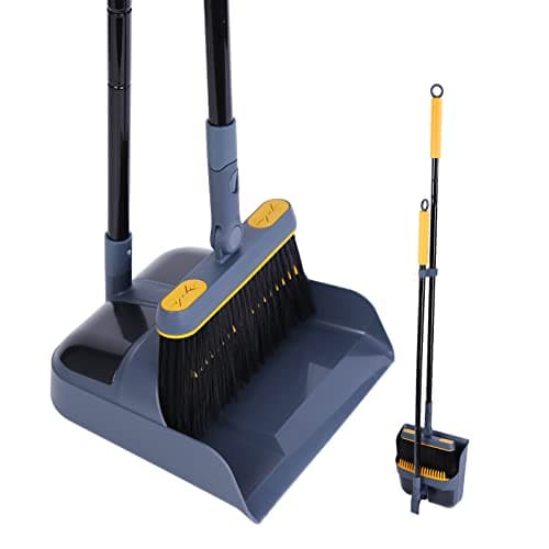 Image of JEHONN Dustpan and Brush Set Long Handled, Tall 180 Degree Rotating Sweeping Brush, Household Dust Pan with Comb Teeth for Indoor Outdoor Garden Home Room Kitchen Office Lobby