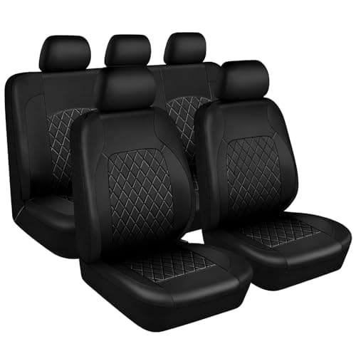 Image of Leather Car Seat Covers Full Set,Universal Front Rear Seats Protectors Set,Soft & Breathable Car Seat & Headrest Covers with Airbag Compatible,Waterproof Cushion Cover for Most Cars,Vans,SUVs (Black)