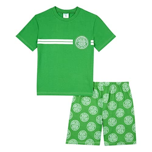 Image of Celtic F.C. Boys Pyjamas Short PJs Set, Ages 3 to 15 Years Old, Official Celtic Merchandise (7-8 Years) Green