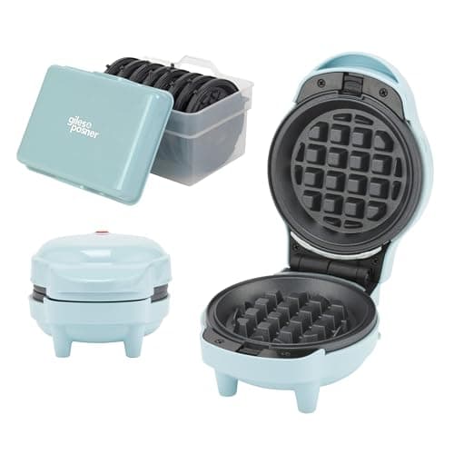 Image of Giles & Posner Mini Waffle Maker & Storage Box Set – 5-in-1 Non-Stick Waffle Iron with Removable Cooking Plates, Durable Plastic Storage Container Holds up to 8 Plates, Perfect for Celebrations