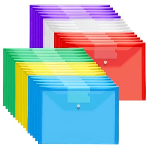 Image of Plastic Wallets A4-30 Pack Plastic Folders Waterproof Document Wallet Files Folder Clear A4 Wallets with Popper Wallet for Home, School, Travel and Office Supplies Storage, Assorted Colours