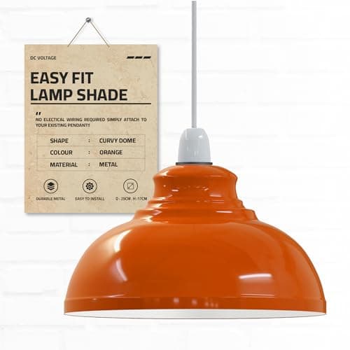 Image of DC VOLTAGE Retro Industrial Ceiling Light Vintage E27 Style Curvy Dome Shaped 29cm Easy fit Lampshades only for Pendant Lamp for Kitchen Living Room (Orange)