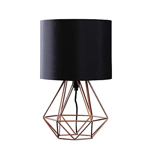 Image of MiniSun | Modern Copper Metal Basket Table Lamp with a Black Fabric Shade | Table Lamps, Home Décor & Improvement Essential | Includes 4W Bulb [3000K Warm White]