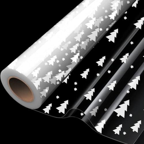 Image of Double Folded Cellophane Wrap Roll,20M x 84cm Clear Cellophane Wrapping Roll Printed with White Tree for Food, Birthday Gifts, Flowers and Crafts Mother's Day Wrap