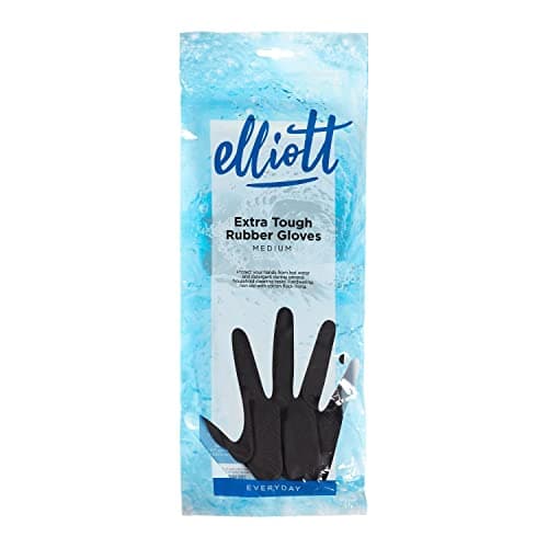 Image of Elliott Heavy Duty Household and Maintenance Rubber Gloves, Medium Size Gloves with breathable flock Lining and non-slip grip, One pair of Black Gloves