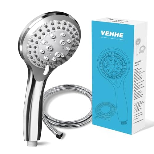 Image of VEHHE Shower Head Powerful Flow with 1.5m Chrome Hose Pressure Boosting Shower Head Spray with 5 Modes Water Saving Bathing for Adults Children Pets Home and Gym Use
