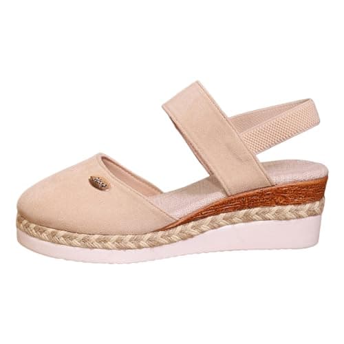 Image of Generisch Open Shoes Women 42 Solid Colour with Flock Print, Closed Toe, Woven Bottom, Thick Bottom, Slanted Heel, Large Size Neon Shoes Women's Heel, White, 7 UK