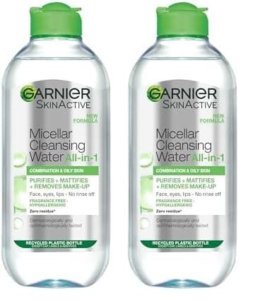 Image of Garnier Micellar Cleansing Water For Combination Skin, Gentle Face Cleanser and Makeup Remover, Fragrance Free, Recognised By The British Skin Foundation, Use With Reusable Micellar Eco Pads, 400 ml