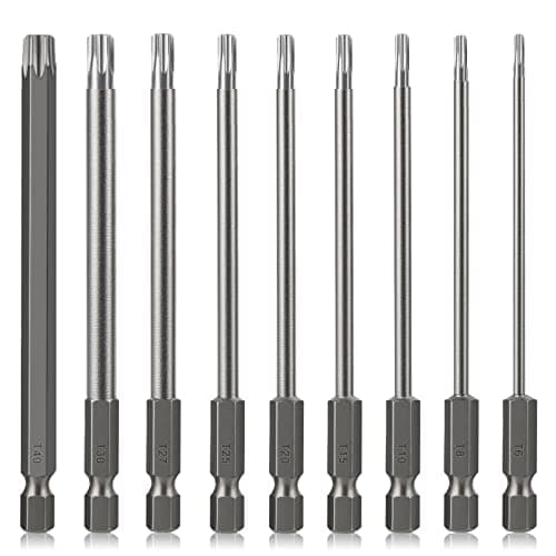 Image of Torx Bit Set Hakkin 9Pcs 100mm Security Torx Screwdriver Bits S2 Steel 1/4” Hex Shank Magnetic Tamper Proof Security Torx Bits T6 T8 T10 T15 T20 T25 T27 T30 T40 for Impact Driver