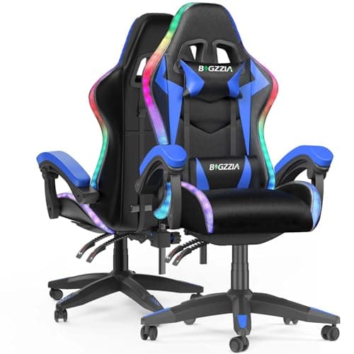 Image of RGB Gaming Chair with Led Lights, Ergonomic Video Game Chair with Adjustable Lumbar Support, Reclining Backrest for Gaming Room & Home Office(With RGB, Blue)