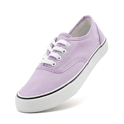 Image of xinran&shengli Womens Mens Canvas Shoes Ladies Low Top Lace Up Trainers Fashion Comfortable Casual Sneakers Purple Size 3-3.5