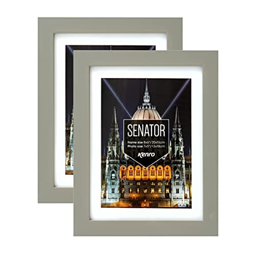 Image of Kenro Box of 2 Senator Grey Wood Photo Frames A4 / 21x29.7cm With White Mat for Photo 9x6 Inch / 23x15cm - SNF2315GY