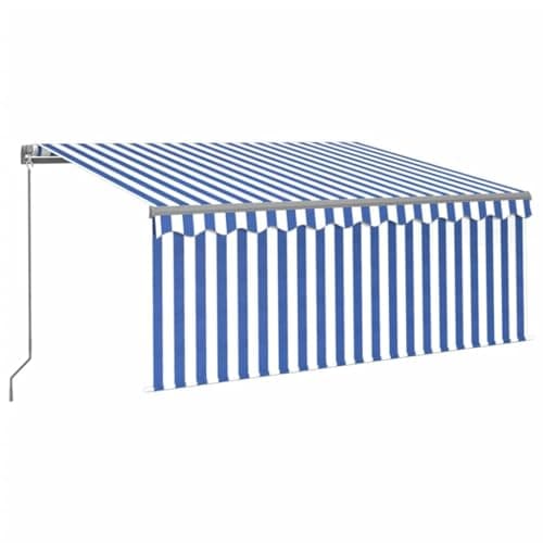 Image of vidaXL Manual Retractable Awning with Blind&LED Outdoor Living Door Awning Folding Arm Patio Garden Awning Manual Retractable 3x2.5m Blue&White