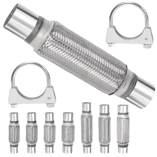 Image of Swpeet 1Pcs 2 X 7.9 Inches Exhaust Flex Pipe with 2 Inches Exhaust U Clamp Kit, Universal Type Stainless Steel Double Braid Zinc Pipe Exhaust Flex Tube Ideal for Heavy Duty and Cars