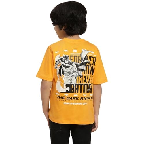 Image of Kidsville Batman Printed Regular Fit Yellow Cotton Boy's T-Shirt, Mango Sorbet, 4-5 Years