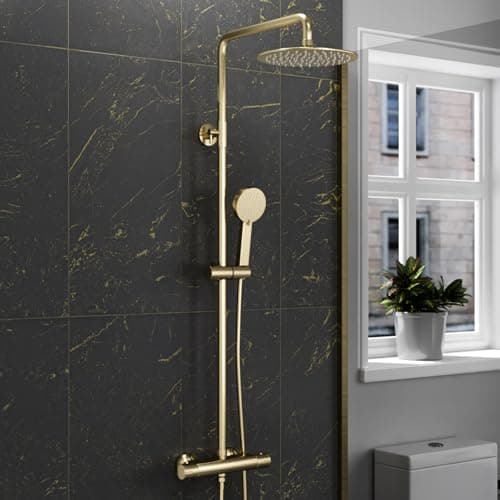 Image of Nes Home Brushed Brass Round Exposed Thermostatic Shower Kit