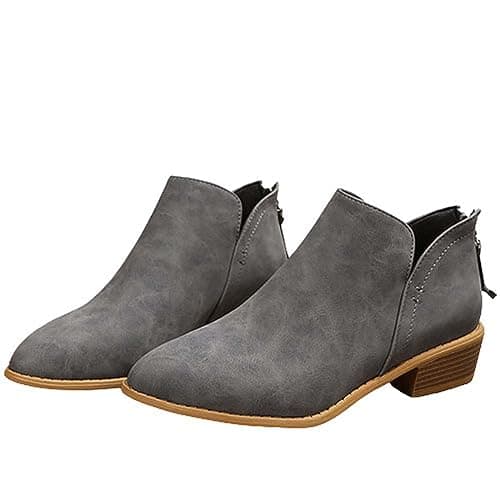 Image of Ankle Boots Women Wide Fit Casual Short Booties Pointed Toe Back Zipper Comfortable Stylish Slip On Western Boots Outdoor Walking