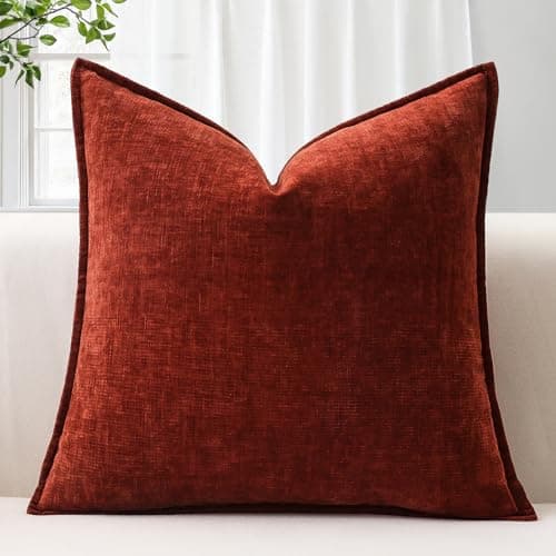Image of Sungeek Soft Chenille Cushion Cover 50x50cm Square Decorative Throw Pillow Cover with Stitched Edge Solid Dyed Pillow Case Cover for Home Decor Couch Sofa Bed Living Room, Rust