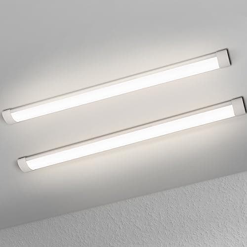 Image of muzha 2 Packs LED Batten Lights，PC Body， 5FT 50W 4000k 5000lm,Low Profile Wall or Ceiling Surface Mounted Fitting for Home/Workshop/Office/School Restaurant (5FT)