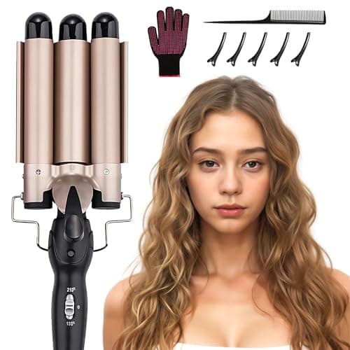 Image of DazSpirit 3 Barrel Hair Wavers for Long/Short Hair, 25 mm Hair Curler Mermaid Crimper with 2 Temperature Control, Waver Curling Wand for Hair Styling Appliances