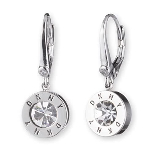 Image of DKNY Drop Earrings with Crystal - Women's Jewelry - Leverback Earrings - Great Gift for Women - Made with Mixed Metal - Silver, One Size, Non-Precious Metal, no gemstone