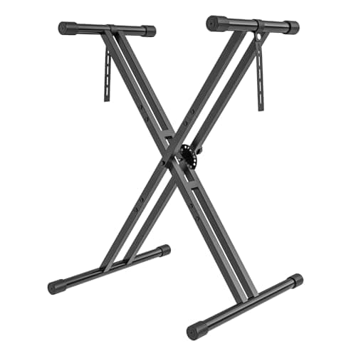 Image of GLEAM Keyboard Stand ELectric Piano Stand - Heavy Duty Double X Style with Locking Straps, Fits 54-88 Key Electric Pianos, DJ mixers, Turntables, Synths and Midi Keyboards. Load Capacity 100LB