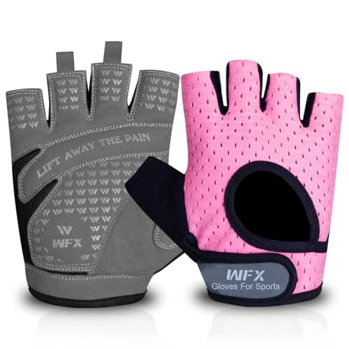 Image of WFX Weight Lifting Gym Gloves Fitness Workout Breathable Ladies Gloves Non-Slip Silicone Padded Palm Protection Elasticated Strength Training Equipment Half Finger Exercise (Pink, M)