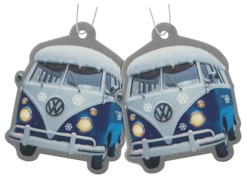 Image of BRISA VW Collection - VW T1 Bulli Bus Air Freshener Volkswagen Licensed for Car / Home (Christmas Fragrance Fresh Ice, Blue, Set of 2)