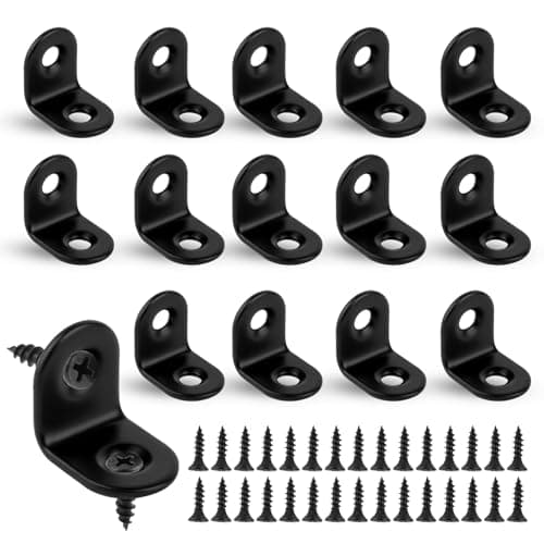 Image of Small Angle Brackets, 16pcs L Brackets, Stainless Steel Corner Bracket for Wood, Right Angle 90 Degree Bracket with 32 Screws for Furniture Desk Table Shelf Corner Braces (20 x 20mm, Black)