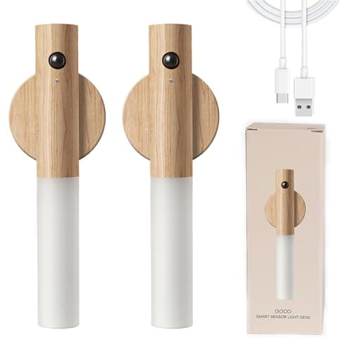 Image of BURNTOP Motion Sensor Night Light Portable Battery Lamp Removable Magnetic Wireless Wall Lights Indoor Rechargeable Wall Lamp Bedroom Corridor Staircase Automatic Sensing Lamp(White Ash Wood 2PS)