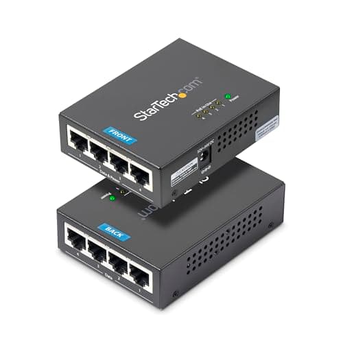 Image of StarTech.com 4 Port Gigabit Midspan - PoE+ Injector - 802.3at and 802.3af - Wall-mountable Power over Ethernet Midspan (POEINJ4G) Black