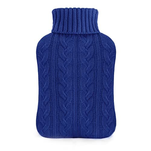 Image of samply Hot Water Bottle with Knitted Cover, 2L Hot Water Bag for Hot and Cold Compress, Hand Feet Warmer, Navy Blue