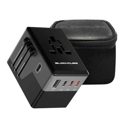 Image of iBlockCube Worldwide Travel Plug Adapter with 2 USB (2.4A) Charging Ports, International Universal AC Socket, Dual Safety Fuse, Chip Protector for US UK EU AU Mobile Phone Tablet Laptop Gadget (Black)