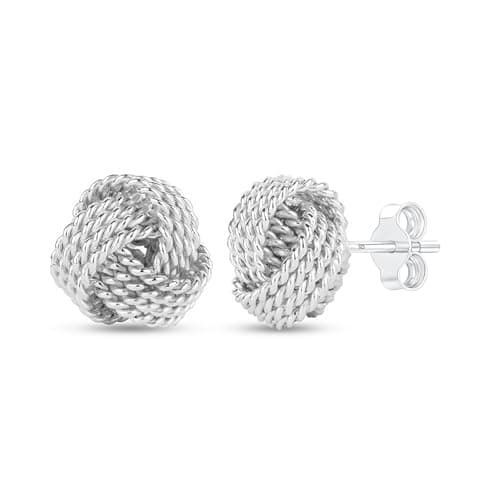 Image of LeCalla Sterling Silver Knot Earrings Jewelry Italian Design Diamond-Cut Twisted Wire Love Knot Stud Earring for Women 10mm