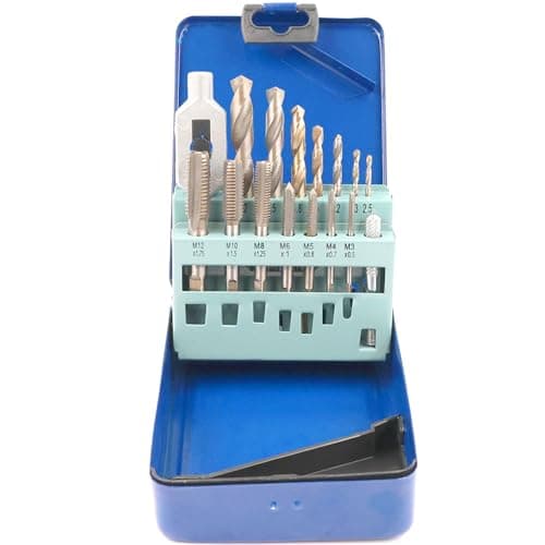 Image of Anhoer Tap and Die Set M3-M12 Metric, 15-Piece Thread Tap & HSS Drill Bit Kit with Tap Wrench, DIN Standard Alloy Steel Tapping Set 2.5-10.2mm in Metal Case for Metal Wood Plastic, Repair Tool Set