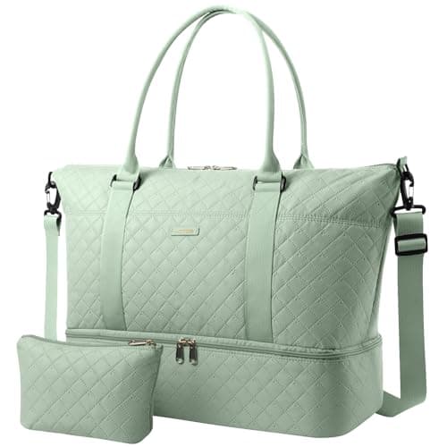 Image of HOTOR Travel Bags for Women - Lightweight Overnight Holdall Bag, Large Carry on Luggage Weekend Bag with Shoe Compartment & Toiletry Bag, Travel Duffel Sport Gym Tote, Green, 34.0 x 45.0 x 20.0 cm