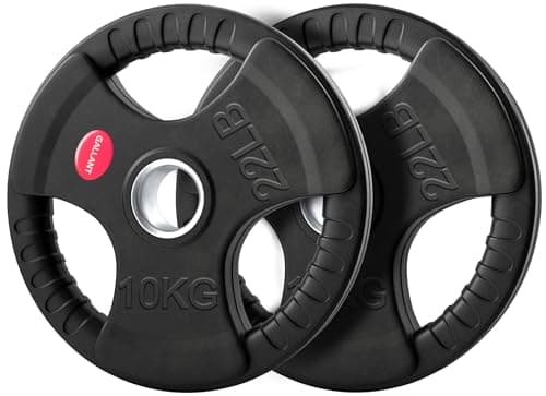 Image of Gallant 10kg Weights Plate Pair, 2 Inch Olympic Weight Plates, Rubber Coated Cast Iron with Tri Grip for Olympic Barbell Weights, (10kg weight plate x 2) Home Gym Strength Training