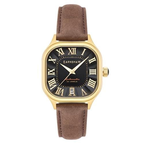 Image of Thomas Earnshaw Men's 39mm Coussin Automatic Gold Watch with Leather Strap ES-8284-01