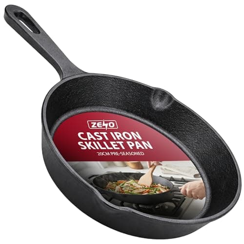 Image of ZENO Cast Iron Skillet Pan 20CM | Pre-Seasoned Cast Iron Pan | Heavy Duty Cast Iron Frying Pan with Dual Handles | Oven Safe Skillet Pan for Hob, Grill, Oven and Camping | Cast Iron Skillet