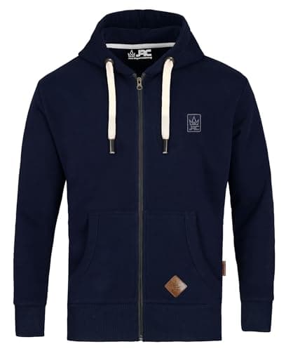 Image of JRC Just Royal Clothing Mens Zipped Fleece Hoodies, Lightweight Casual Zip Up Hooded Sweatshirt Tops with Pockets for Gym & Running (Navy, XL)