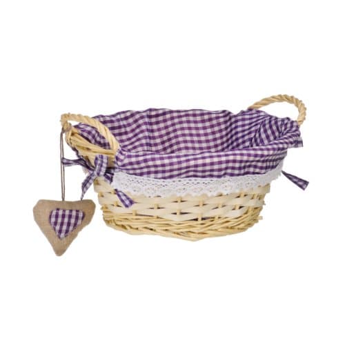 Image of Premier Housewares Woven Oval Willow With Heart Accent | Bread Basket With Gingham Lining | Lightweight Bread Hamper Basket | Country-Style Bread Holder For Tabletop or Shelf