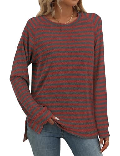 Image of Flikity Ladies Christmas Tops Casual Crew Neck T Shirts Women's Fashion Striped Sweatshirts Ladies Going Out Tops Tunics for Leggings Spring Autumn Winter Clothes