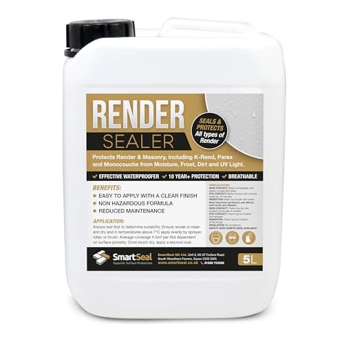 Image of SmartSeal Render Sealer - 5L - Clear Render Sealer & Invisible Waterproof Sealant. Clear Waterproof Sealant Outdoor Suitable for All Types of Rendered Walls, Brickwork & Masonry