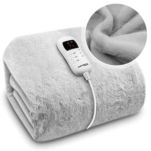 Image of Dreamcatcher Light Grey Faux Fur Heated Throw Electric Blanket, 160 x 120cm Heated Blanket Machine Washable Soft Fleece Electric Throw Overblanket with 9HR Timer and 9X Control Heat Settings