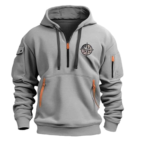 Image of Generisch Hoodie Men's Hoodie with Zip Embroidered Patch on the Arm Pullover Hoodie College Hoodie, gray, XL