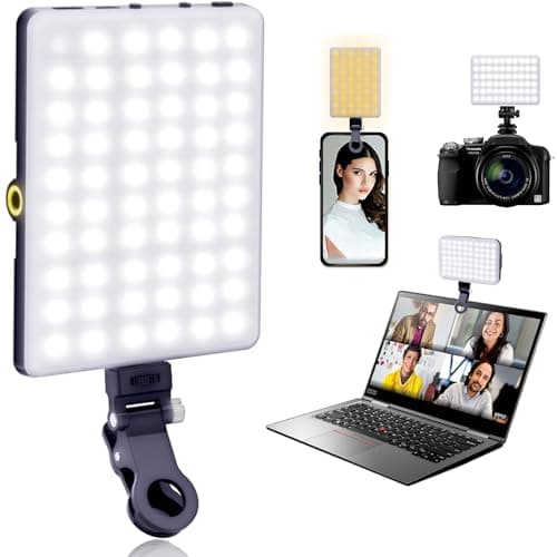 Image of 60 LEDs Selfie Light, 3 Lighting Modes, Rechargeable Clip on Phone/Laptop/Camera Light & CRI 97+ for Laptop/Phone, iPhone Camera, Video Conference, Youtube, TikTok, Makeup Vlog (Black)